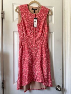 BCBGMaxAzria Coral Pink Paisley High-Low Dress with Cream Lining